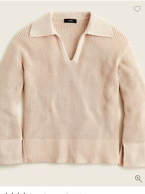J. Crew Women's Ribbed Knit Relaxed Collared Sweater Dark Beechwood Cream Size S